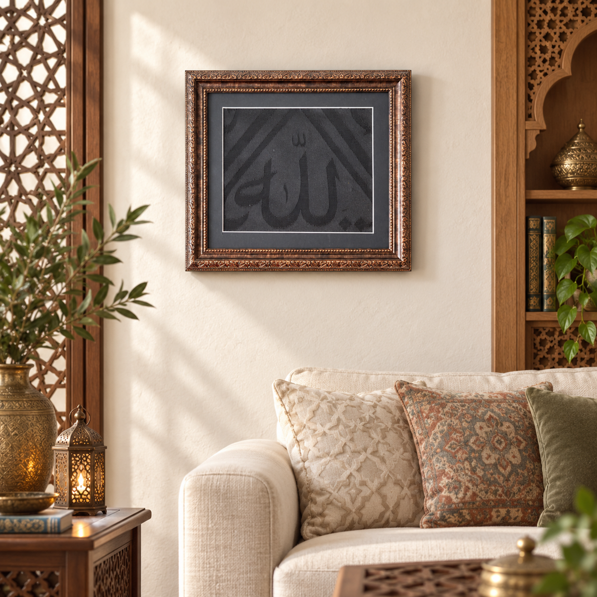 Framed Kaaba Kiswah with Certificate – Islamic Wall Art, Kiswa Cloth, Muslim Gift